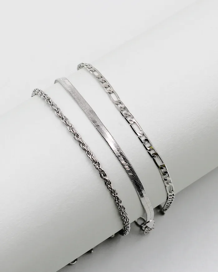Bracelets CHECK20241 Triple Assorted Chain Bracelet Set Bracelets CHECK20241 Triple Assorted Chain Bracelet Set