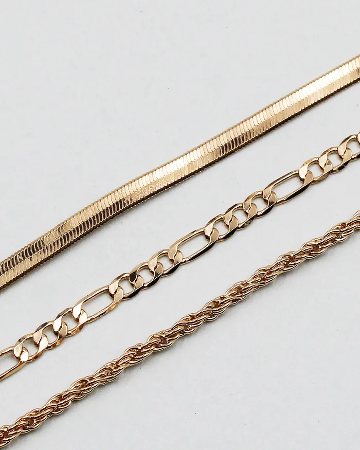 Bracelets CHECK20241 Triple Assorted Chain Bracelet Set Bracelets CHECK20241 Triple Assorted Chain Bracelet Set