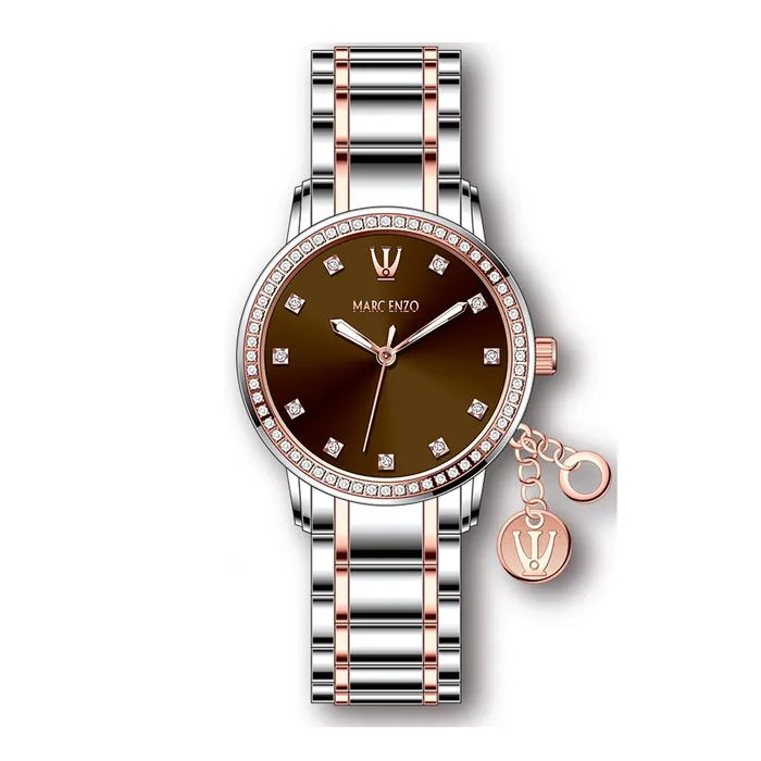 Bracelets Marc Enzo Marc Enzo Ladies Brown Dial TwoTone Stainless Steel Quartz Watch with Charm Bracelets Marc Enzo Marc Enzo Ladies Brown Dial TwoTone Stainless Steel Quartz Watch with Charm
