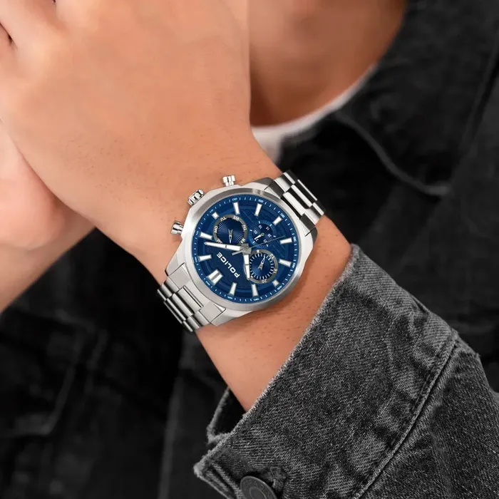 Bracelets Police Police Rangy Gents Blue Dial Stainless Steel Silver Watch
