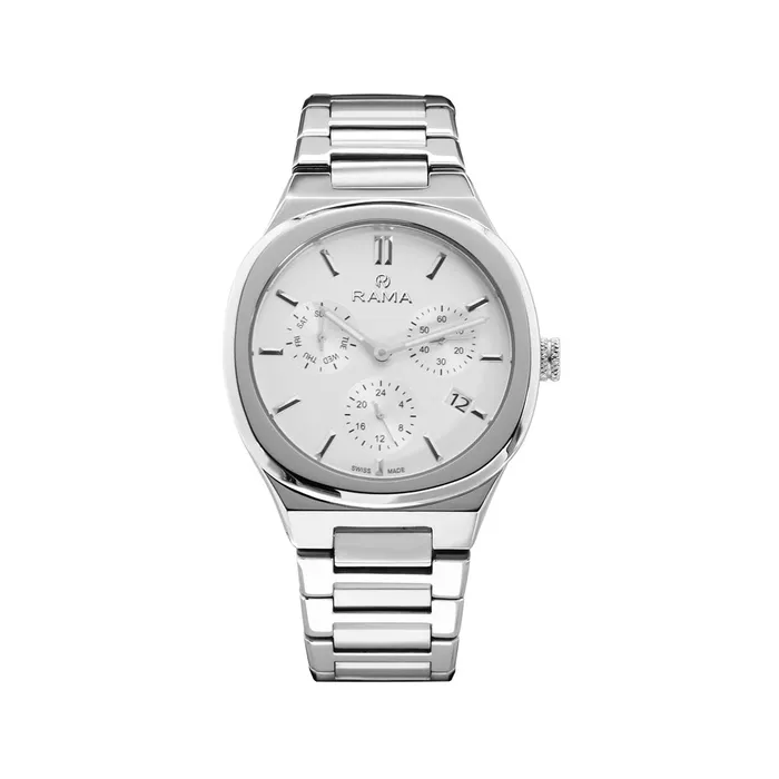 Bracelets Rama Rama Mens Quartz Watch Full Stainless Steel Case Bracelet With White Dial