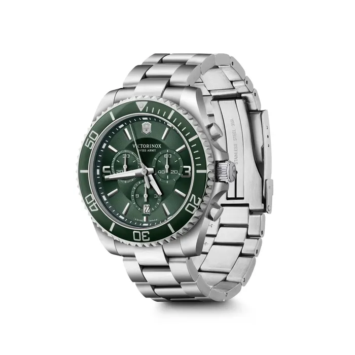 Bracelets Victorinox Maverick Chrono 43 Mens Green Dial Silver Stainless steel Bracelet Watch Victorinox