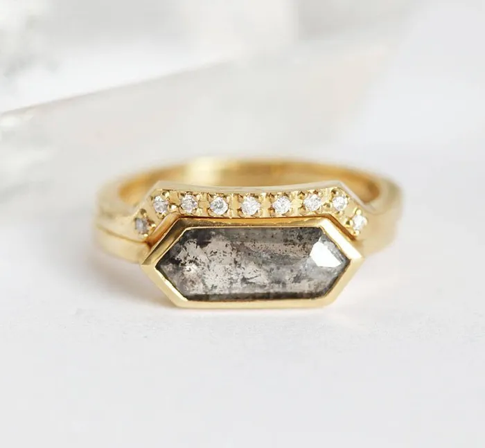 Capucinne Genevive Salt Pepper Diamond Ring Set Rings