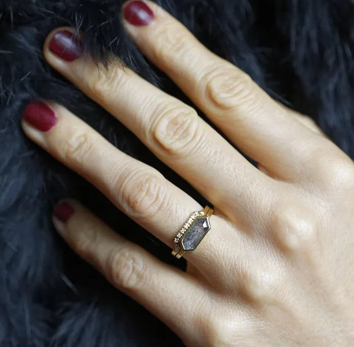 Capucinne Genevive Salt Pepper Diamond Ring Set Rings
