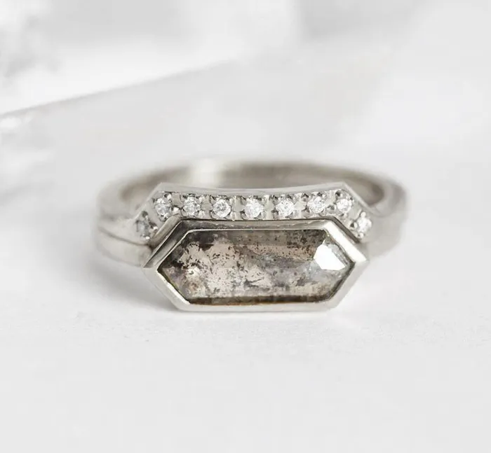 Capucinne Genevive Salt Pepper Diamond Ring Set Rings