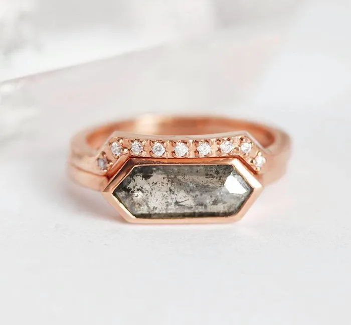 Capucinne Genevive Salt Pepper Diamond Ring Set Rings