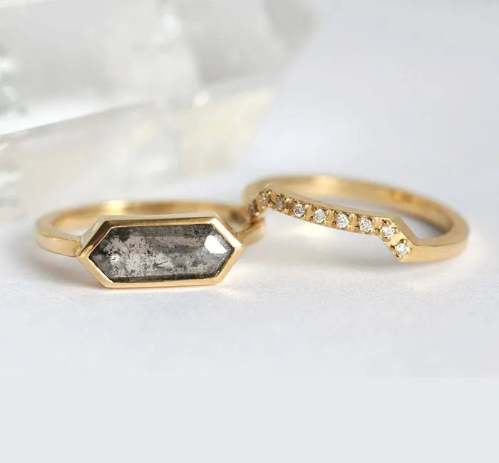Capucinne Genevive Salt Pepper Diamond Ring Set Rings