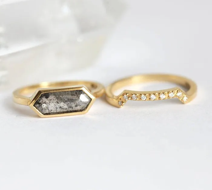 Capucinne Genevive Salt Pepper Diamond Ring Set Rings