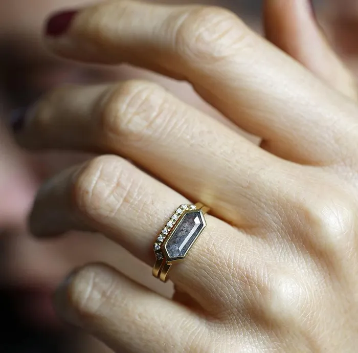 Capucinne Genevive Salt Pepper Diamond Ring Set Rings