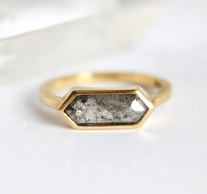 Capucinne Genevive Salt Pepper Diamond Ring Set Rings