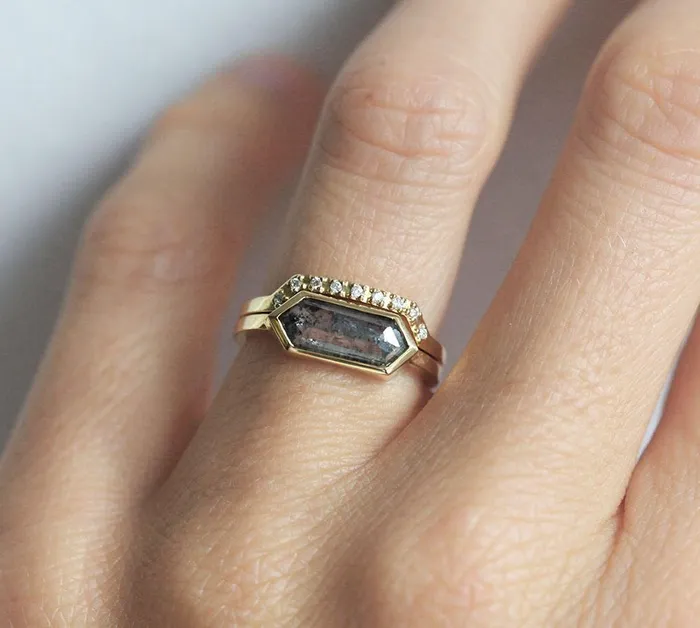 Capucinne Genevive Salt Pepper Diamond Ring Set Rings