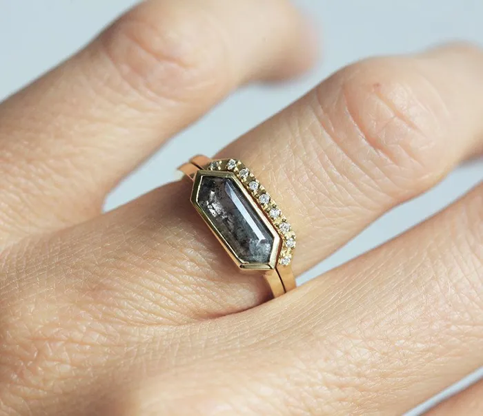 Capucinne Genevive Salt Pepper Diamond Ring Set Rings