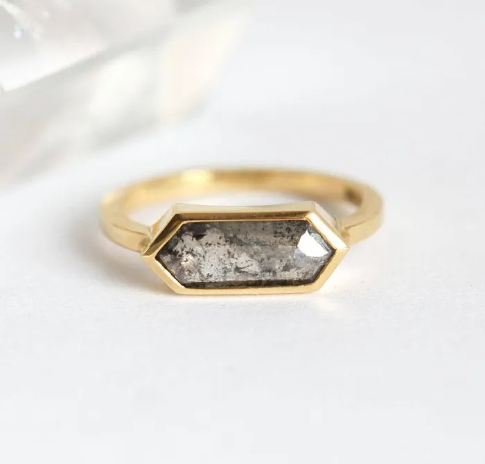 Capucinne Genevive Salt Pepper Diamond Ring Set Rings