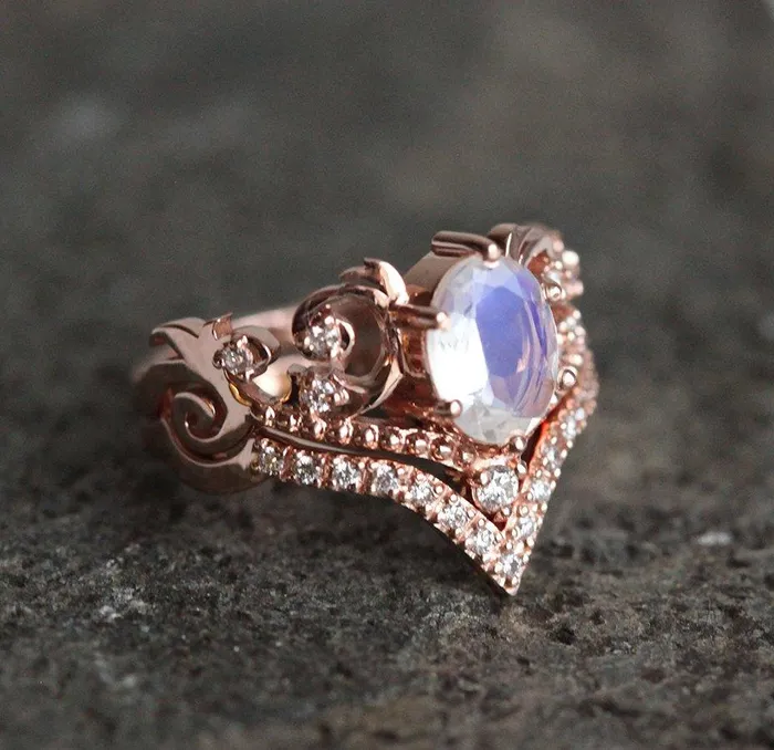 capucinne Naira Moonstone Ring Set Rings