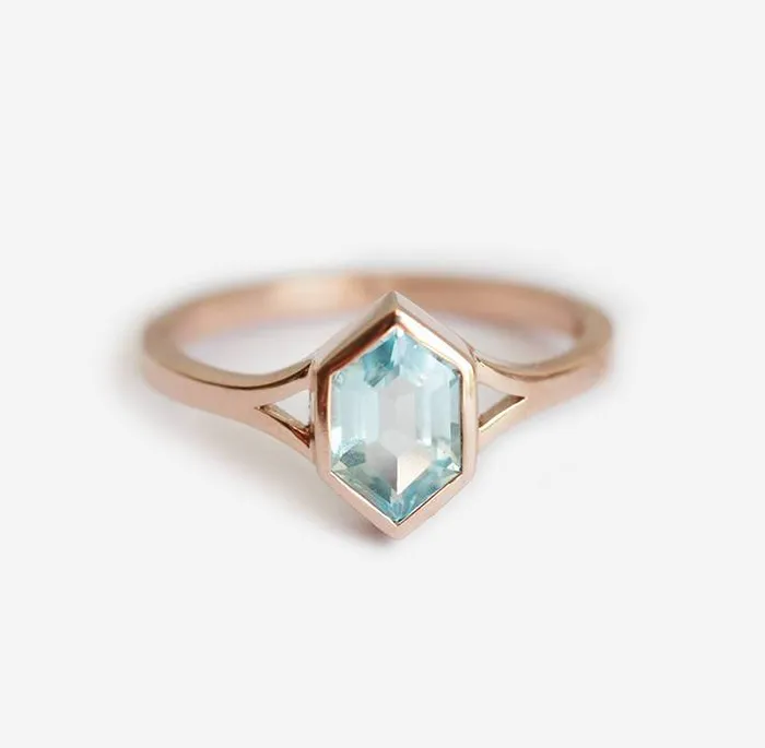 capucinne Rings Aquamarine Engagement Ring Hexagon Aquamarine Ring