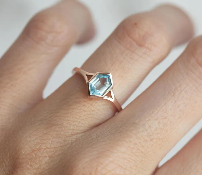 capucinne Rings Aquamarine Engagement Ring Hexagon Aquamarine Ring
