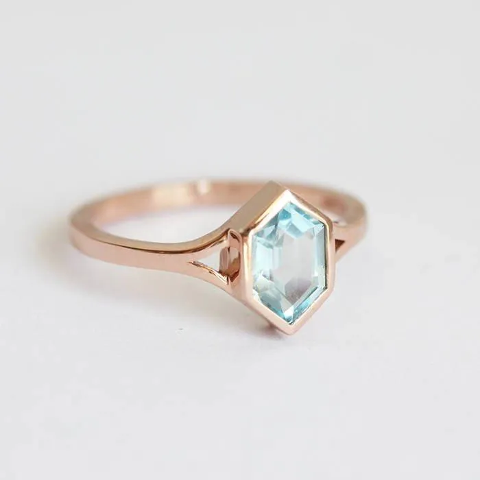 capucinne Rings Aquamarine Engagement Ring Hexagon Aquamarine Ring