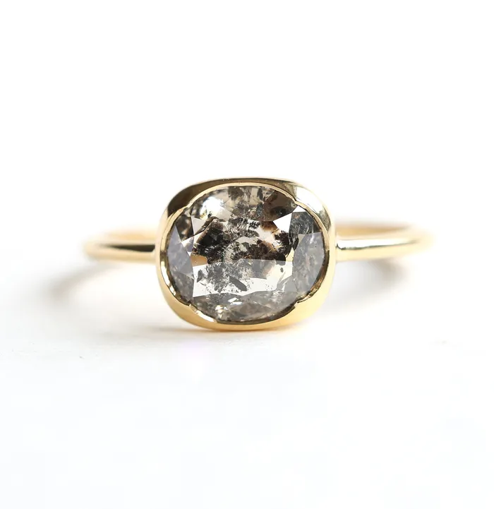 Capucinne Rings Rose Cut Diamond Salt And Pepper Solitaire Diamond Ring