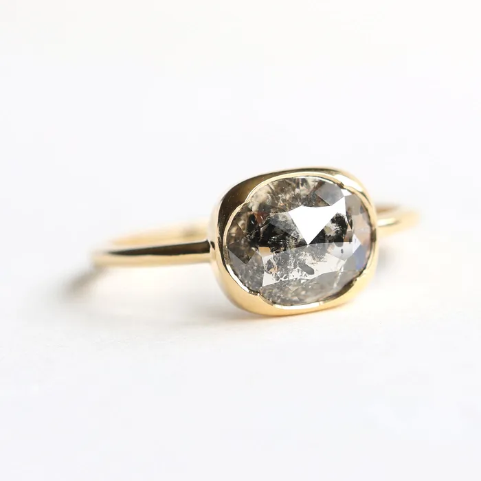 Capucinne Rings Rose Cut Diamond Salt And Pepper Solitaire Diamond Ring