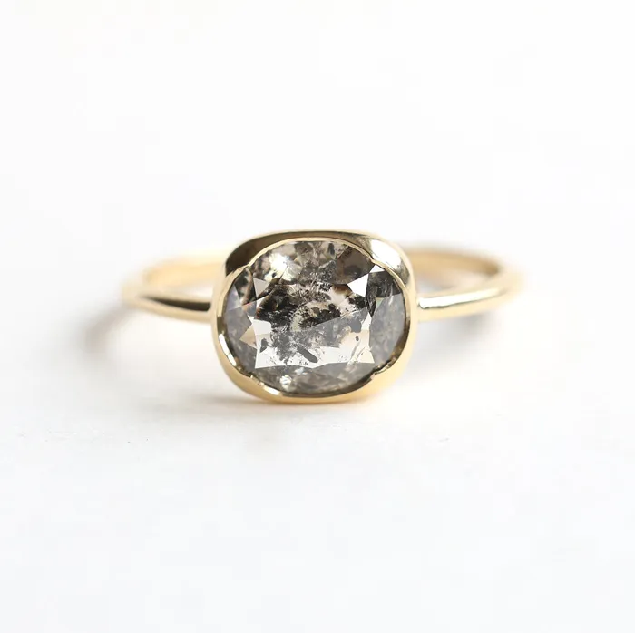 Capucinne Rings Rose Cut Diamond Salt And Pepper Solitaire Diamond Ring