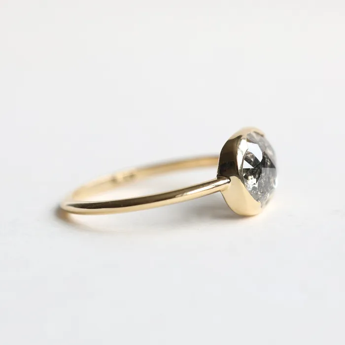 Capucinne Rings Rose Cut Diamond Salt And Pepper Solitaire Diamond Ring