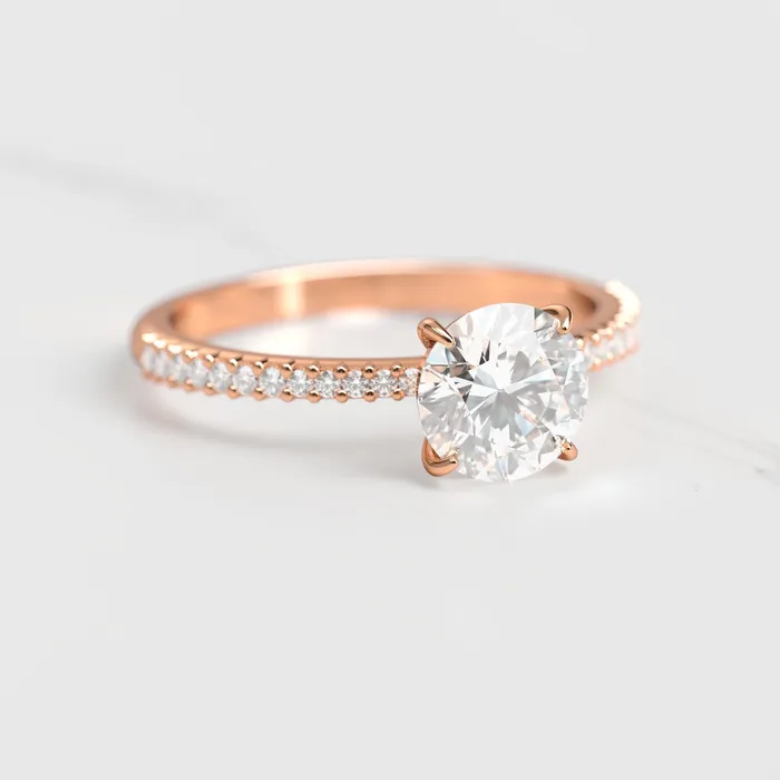 Capucinne Rings round moissanite ring with half eternity accent moissanites