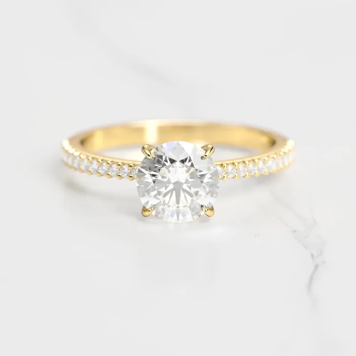 Capucinne Rings round moissanite ring with half eternity accent moissanites