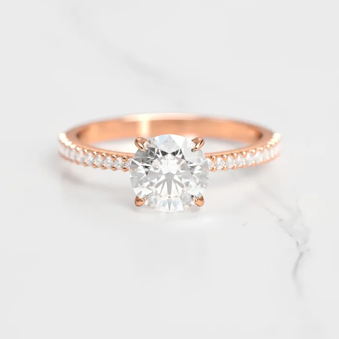 Capucinne Rings round moissanite ring with half eternity accent moissanites