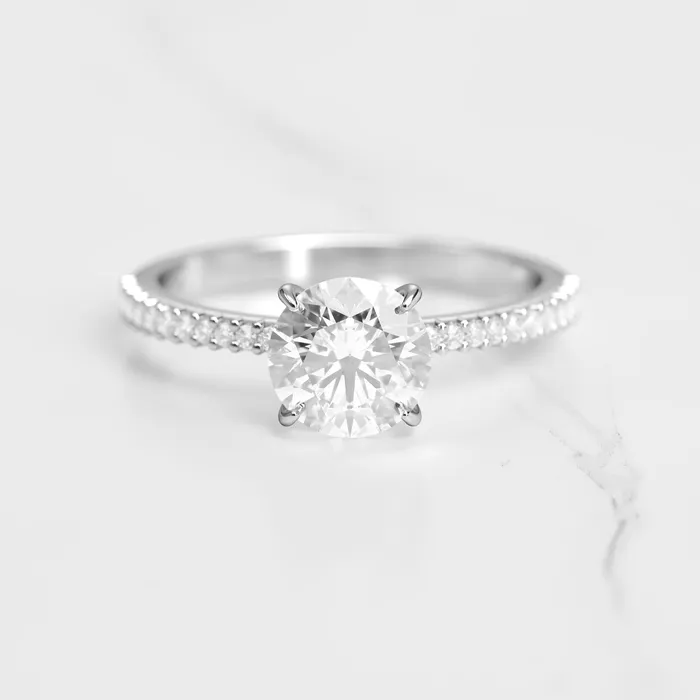 Capucinne Rings round moissanite ring with half eternity accent moissanites