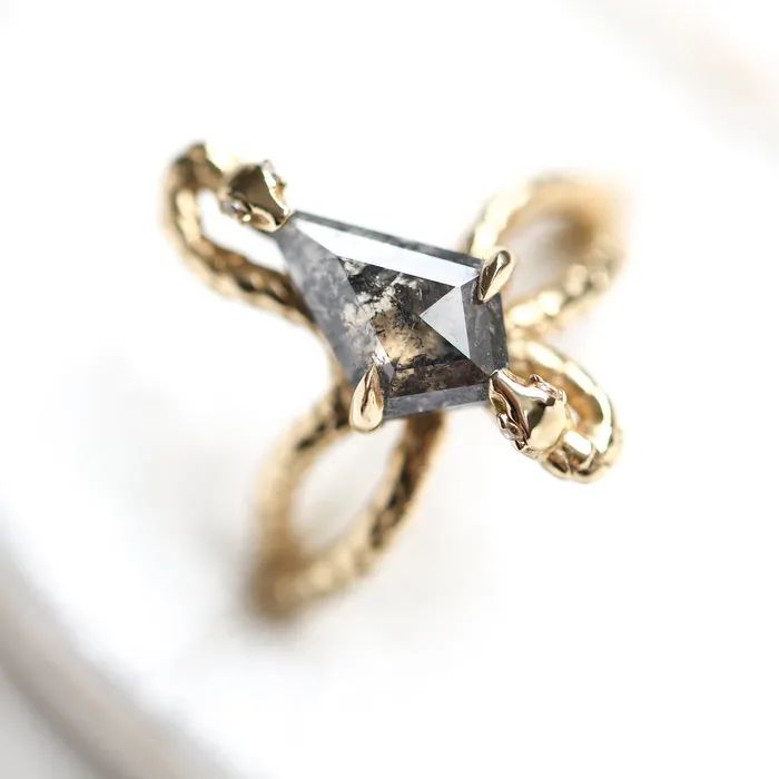 Capucinne Rings Snake Kite Salt And Pepper Diamond Ring Ready to Ship