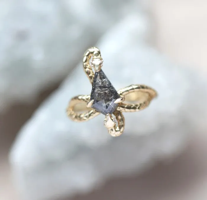 Capucinne Rings Snake Kite Salt And Pepper Diamond Ring Ready to Ship