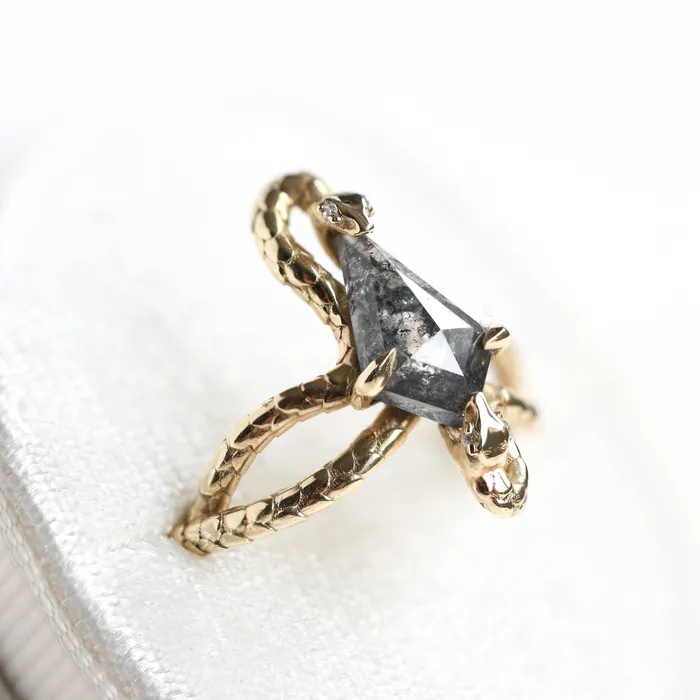 Capucinne Rings Snake Kite Salt And Pepper Diamond Ring Ready to Ship