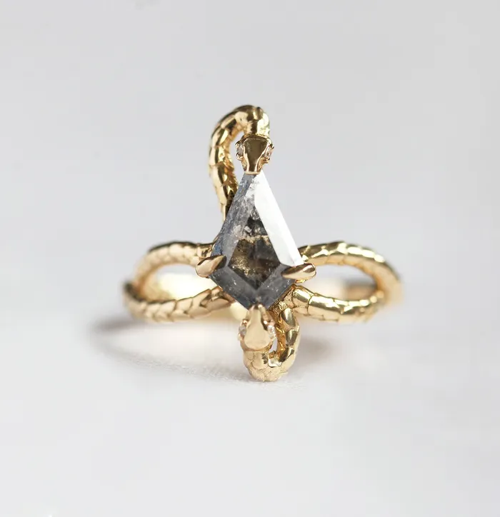 Capucinne Rings Snake Kite Salt And Pepper Diamond Ring Ready to Ship