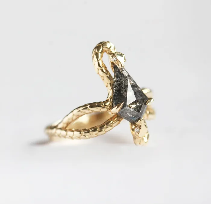 Capucinne Rings Snake Kite Salt And Pepper Diamond Ring Ready to Ship