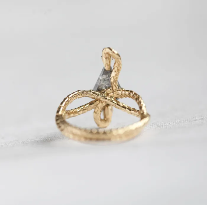 Capucinne Rings Snake Kite Salt And Pepper Diamond Ring Ready to Ship
