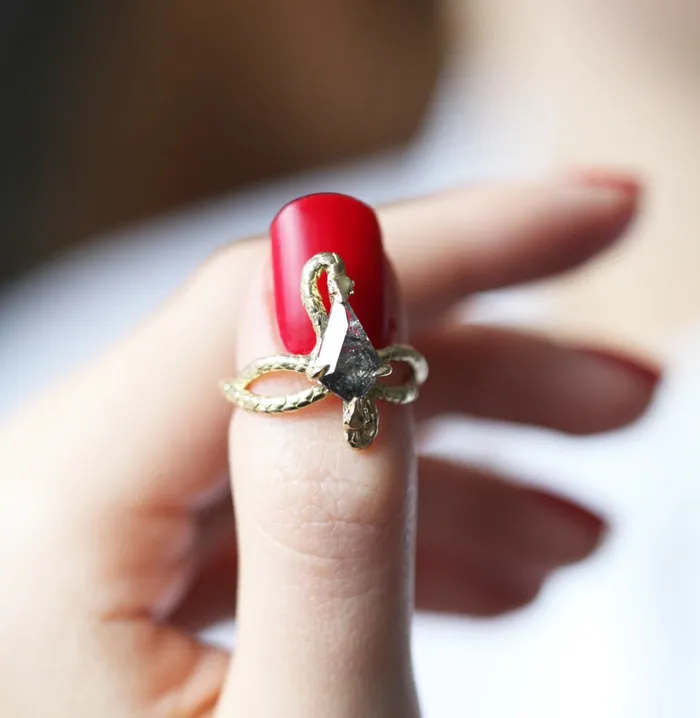 Capucinne Rings Snake Kite Salt And Pepper Diamond Ring Ready to Ship