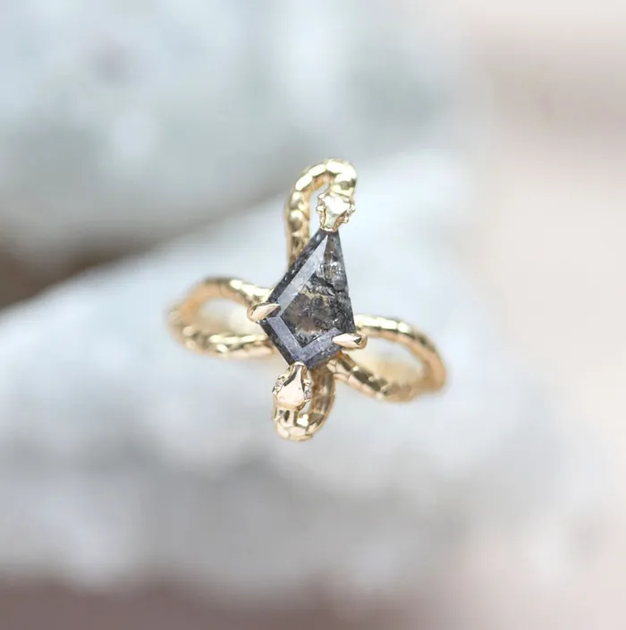 Capucinne Rings Snake Kite Salt And Pepper Diamond Ring Ready to Ship