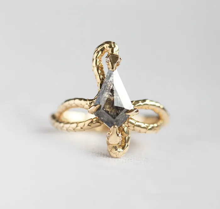 Capucinne Rings Snake Kite Salt And Pepper Diamond Ring Ready to Ship