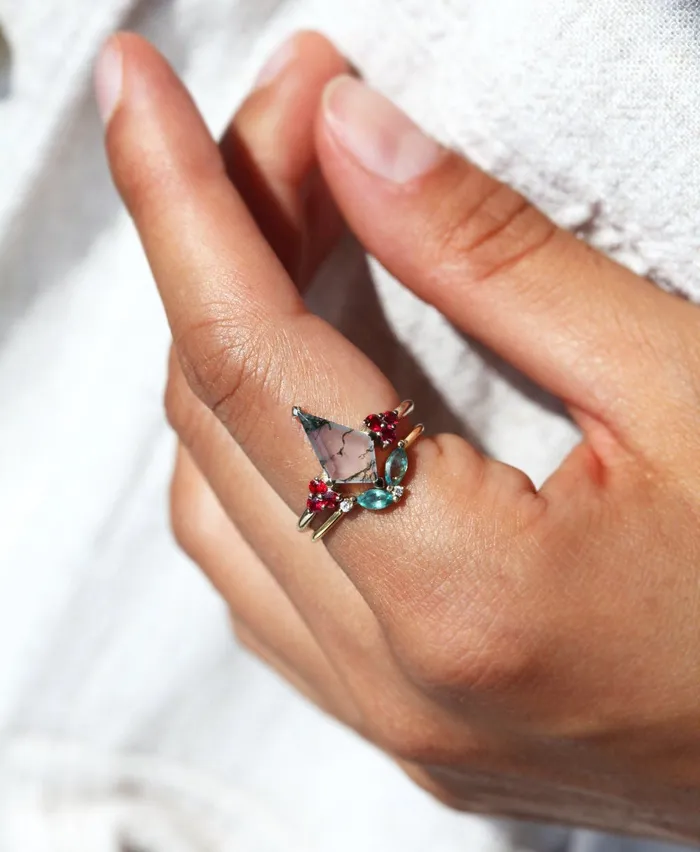 Capucinne Rings Valentia Kite Moss Agate Ring Set