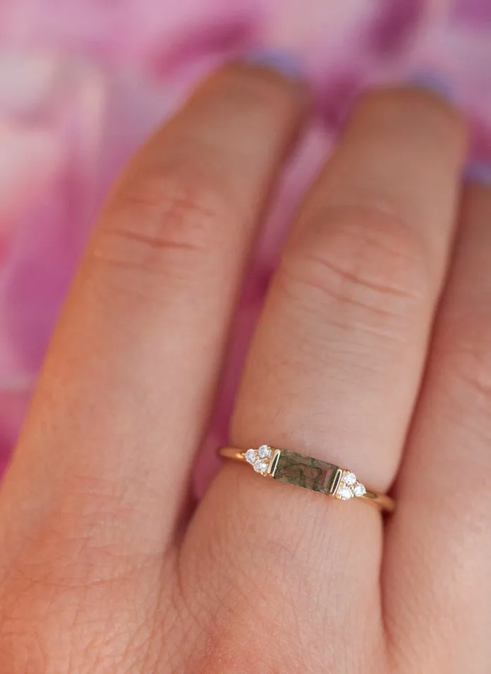 Capucinne Taylor Moss Agate Baguette and Diamond Ring Rings