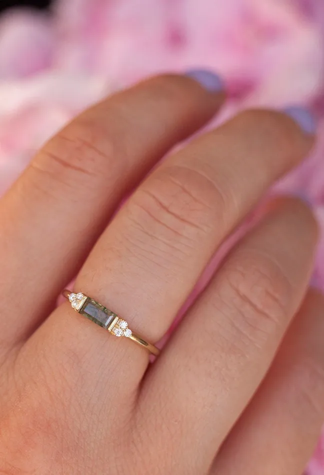 Capucinne Taylor Moss Agate Baguette and Diamond Ring Rings