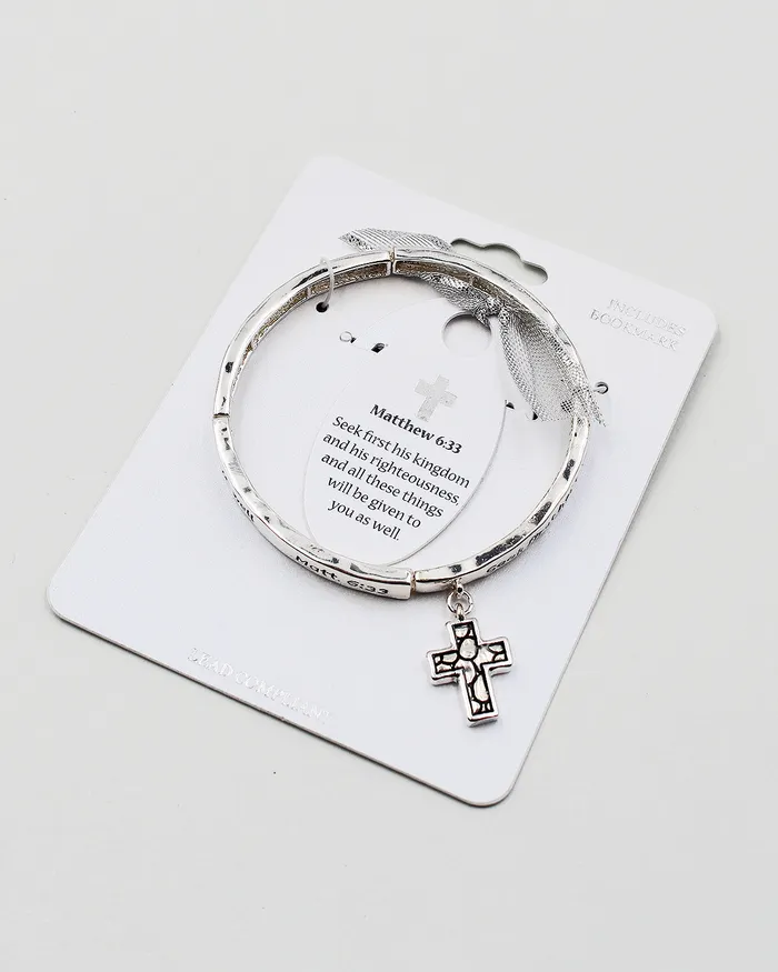 check052722 Bracelets Matthew 633 Stretch Bracelet with Cross Charm