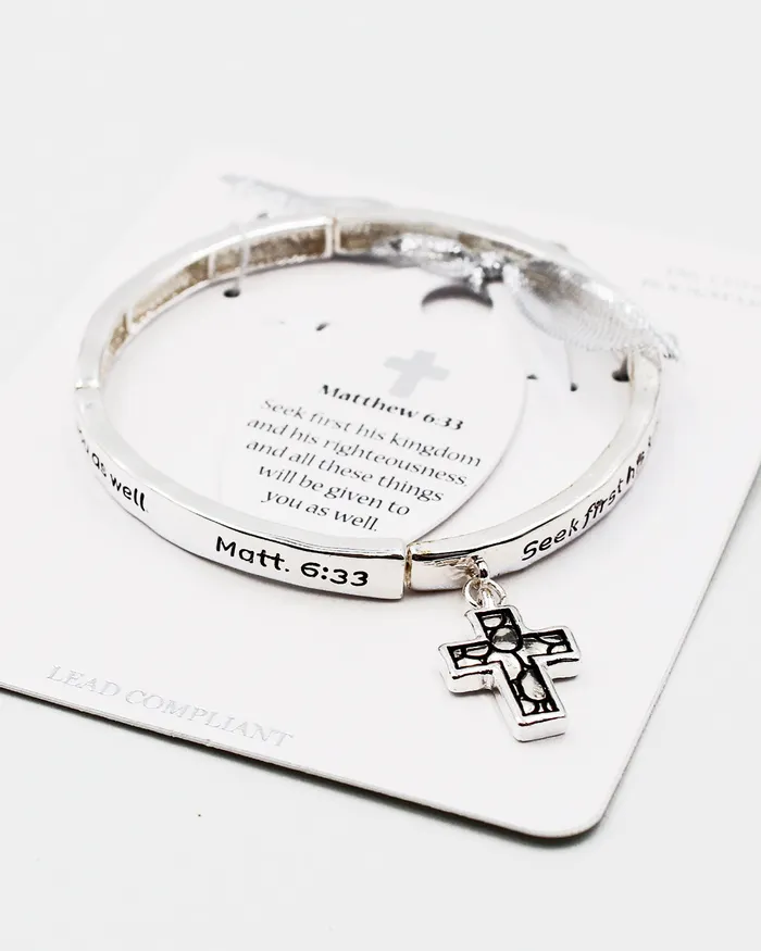check052722 Bracelets Matthew 633 Stretch Bracelet with Cross Charm check052722 Bracelets Matthew 633 Stretch Bracelet with Cross Charm