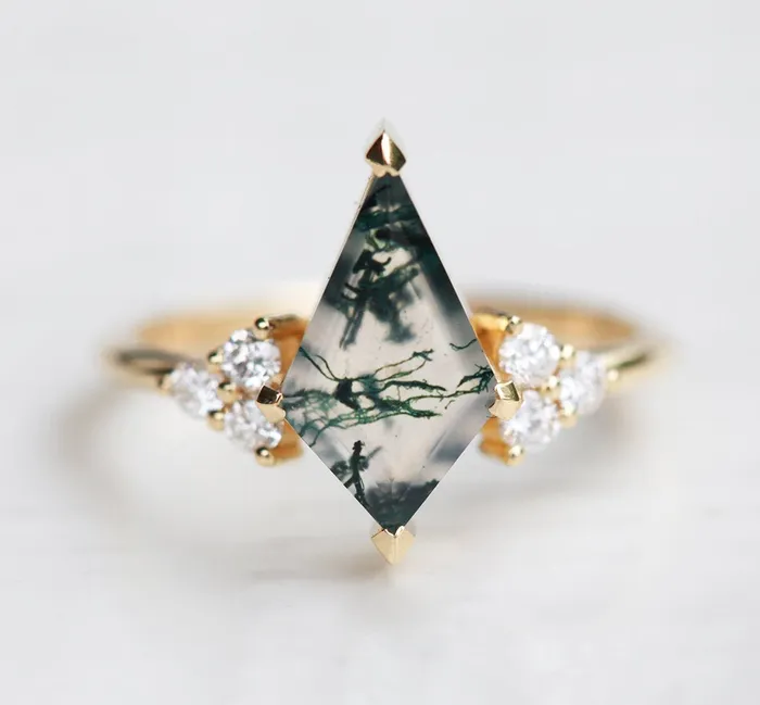 Dawn Moss Agate Ring with Accent Diamonds Capucinne Rings
