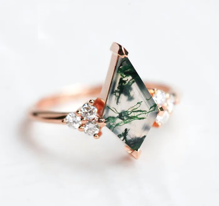 Dawn Moss Agate Ring with Accent Diamonds Capucinne Rings