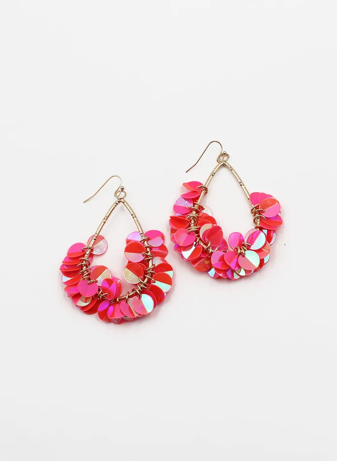 Earrings 07162024 Pink Teardrop Sequin Earrings