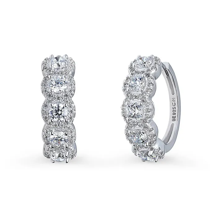 Earrings BERRICLE 5Stone CZ Medium Hoop Earrings in Sterling Silver 085