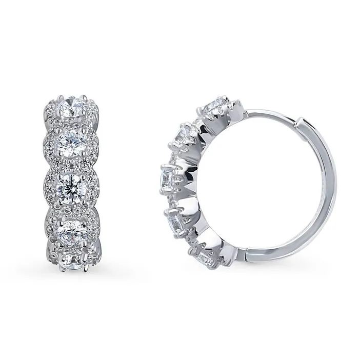 Earrings BERRICLE 5Stone CZ Medium Hoop Earrings in Sterling Silver 085