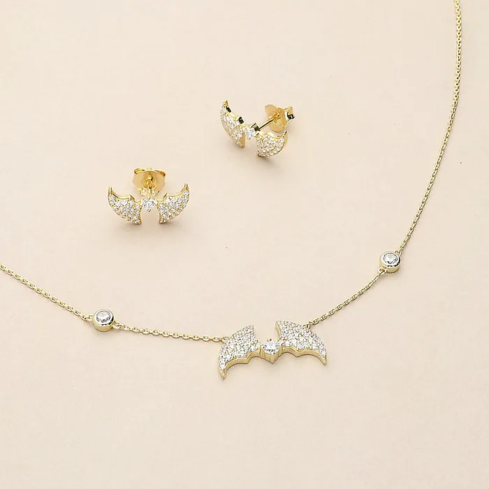 Earrings BERRICLE Bat CZ Stud Earrings in Gold Flashed Sterling Silver
