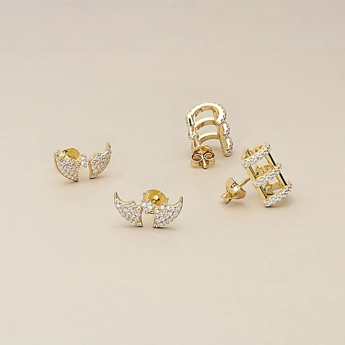 Earrings BERRICLE Bat CZ Stud Earrings in Gold Flashed Sterling Silver